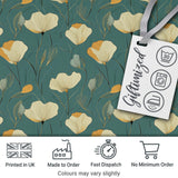 Contemporary Teal Botanical Pattern with Soft Cream , Mustard Flowers Seamless Digital Print Fabric by the Metre UK Sewing Quilting Textile