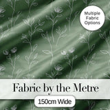 Soft Green Botanical Line Art Floral Pattern with Minimal Leaves Seamless Digital Print Fabric by the Metre UK Sewing Quilting Textile