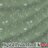 Soft Green Botanical Line Art Floral Pattern with Minimal Leaves Seamless Digital Print Fabric by the Metre UK Sewing Quilting Textile