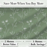 Soft Green Botanical Line Art Floral Pattern with Minimal Leaves Seamless Digital Print Fabric by the Metre UK Sewing Quilting Textile