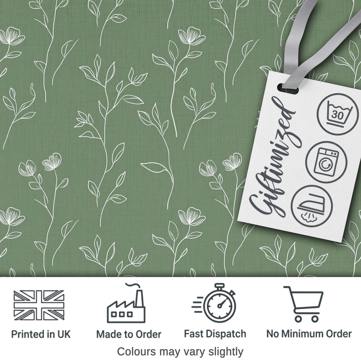 Soft Green Botanical Line Art Floral Pattern with Minimal Leaves Seamless Digital Print Fabric by the Metre UK Sewing Quilting Textile