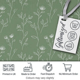 Soft Green Botanical Line Art Floral Pattern with Minimal Leaves Seamless Digital Print Fabric by the Metre UK Sewing Quilting Textile