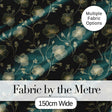 Luxury Dark Teal Floral Pattern with Fine Gold Line Art Blossoms Seamless Digital Print Fabric by the Metre UK Sewing Quilting Textile