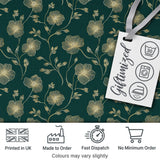 Luxury Dark Teal Floral Pattern with Fine Gold Line Art Blossoms Seamless Digital Print Fabric by the Metre UK Sewing Quilting Textile