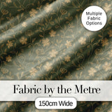 Vintage Olive Floral Vine Pattern with Soft Gold Detailed Flowers Seamless Digital Print Fabric by the Metre UK Sewing Quilting Textile