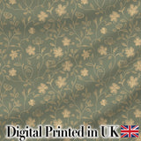 Vintage Olive Floral Vine Pattern with Soft Gold Detailed Flowers Seamless Digital Print Fabric by the Metre UK Sewing Quilting Textile
