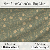 Vintage Olive Floral Vine Pattern with Soft Gold Detailed Flowers Seamless Digital Print Fabric by the Metre UK Sewing Quilting Textile