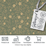 Vintage Olive Floral Vine Pattern with Soft Gold Detailed Flowers Seamless Digital Print Fabric by the Metre UK Sewing Quilting Textile