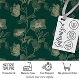 Elegant Deep Green Floral Pattern with Large Gold Line Art Blossoms Seamless Digital Print Fabric by the Metre UK Sewing Quilting Textile
