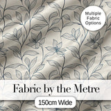 Elegant Beige Botanical Line Art Leaves Pattern with Floral Stems Seamless Digital Print Fabric by the Metre UK Sewing Quilting Textile