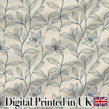 Elegant Beige Botanical Line Art Leaves Pattern with Floral Stems Seamless Digital Print Fabric by the Metre UK Sewing Quilting Textile