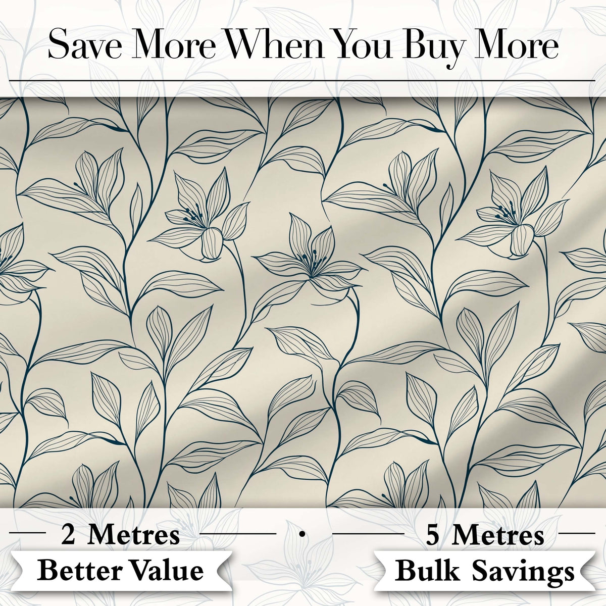 Elegant Beige Botanical Line Art Leaves Pattern with Floral Stems Seamless Digital Print Fabric by the Metre UK Sewing Quilting Textile