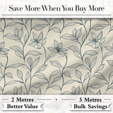 Elegant Beige Botanical Line Art Leaves Pattern with Floral Stems Seamless Digital Print Fabric by the Metre UK Sewing Quilting Textile