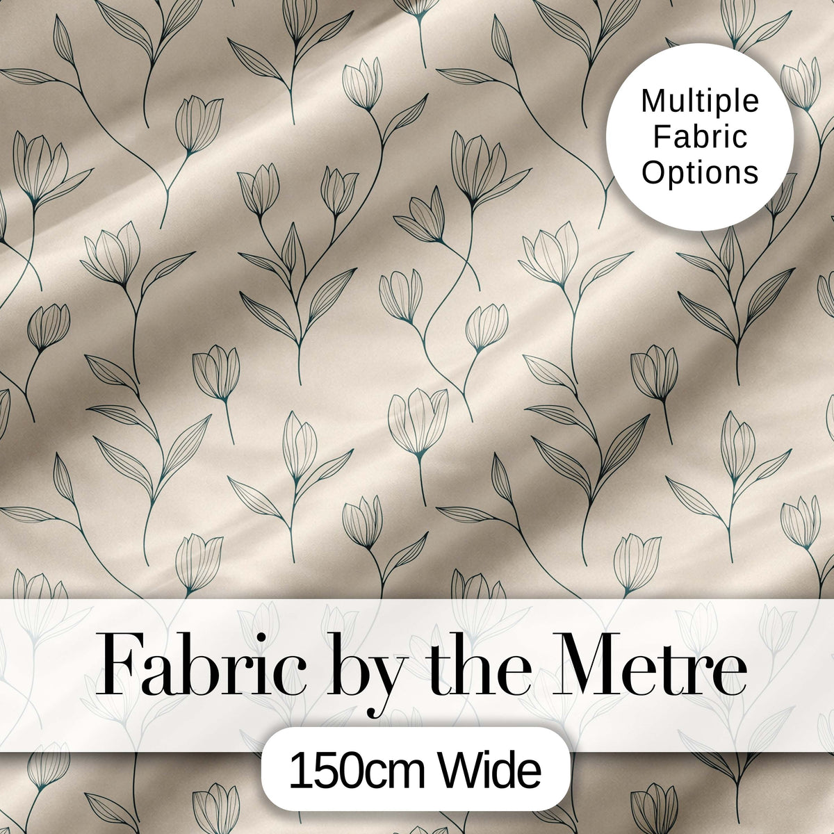 Minimalist Beige Floral Bud Pattern with Fine Line Botanical Elements Seamless Digital Print Fabric by the Metre UK Sewing Quilting Textile