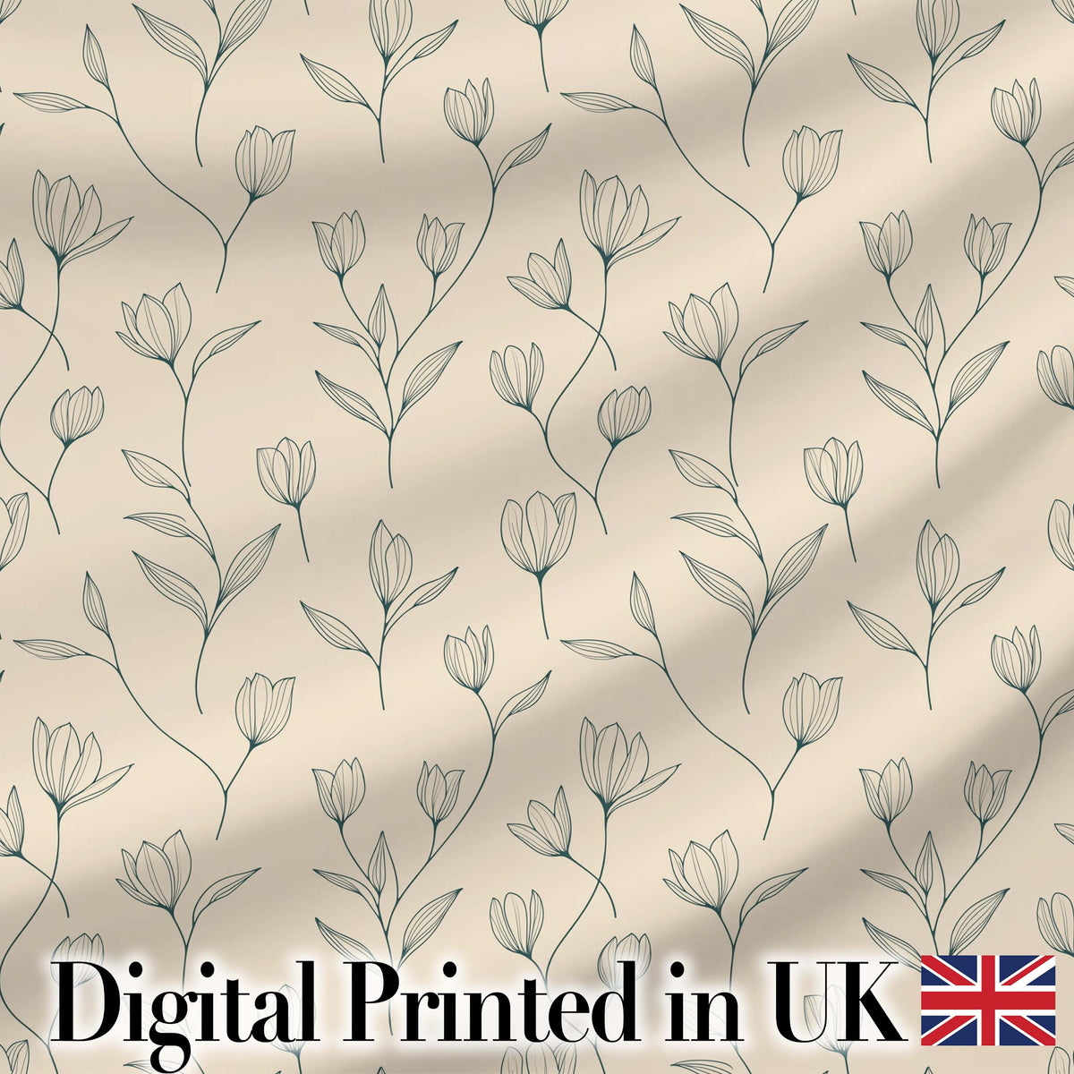 Minimalist Beige Floral Bud Pattern with Fine Line Botanical Elements Seamless Digital Print Fabric by the Metre UK Sewing Quilting Textile