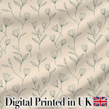 Minimalist Beige Floral Bud Pattern with Fine Line Botanical Elements Seamless Digital Print Fabric by the Metre UK Sewing Quilting Textile