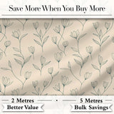 Minimalist Beige Floral Bud Pattern with Fine Line Botanical Elements Seamless Digital Print Fabric by the Metre UK Sewing Quilting Textile
