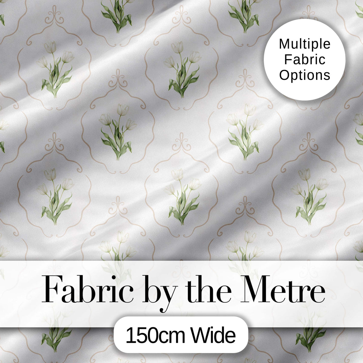 Elegant Vintage Tulip Floral Frame Pattern with Soft Neutral Background SeamlessDigital Print Fabric by the Metre UK Sewing Quilting Textile