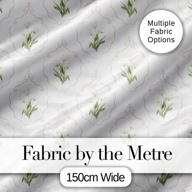 Elegant Vintage Tulip Floral Frame Pattern with Soft Neutral Background SeamlessDigital Print Fabric by the Metre UK Sewing Quilting Textile
