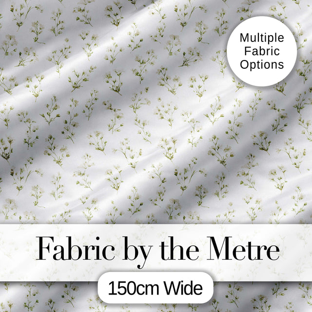 Delicate Small White Floral Sprig Pattern on Soft Neutral Background Seamless Digital Print Fabric by the Metre UK Sewing Quilting Textile