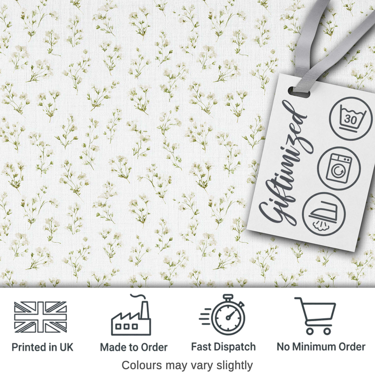 Delicate Small White Floral Sprig Pattern on Soft Neutral Background Seamless Digital Print Fabric by the Metre UK Sewing Quilting Textile