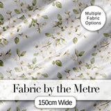 Elegant White Blossom Floral Pattern with Soft Green Leaves Seamless Botanical Digital Print Fabric by the Metre UK Sewing Quilting Textile