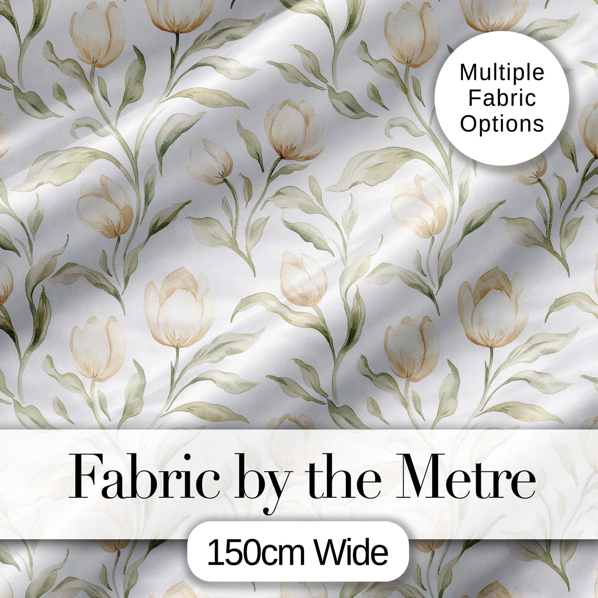 Soft Neutral Tulip Floral Pattern with Gentle Watercolor Leaves Seamless  Digital Print Fabric by the Metre UK Sewing Quilting Textile
