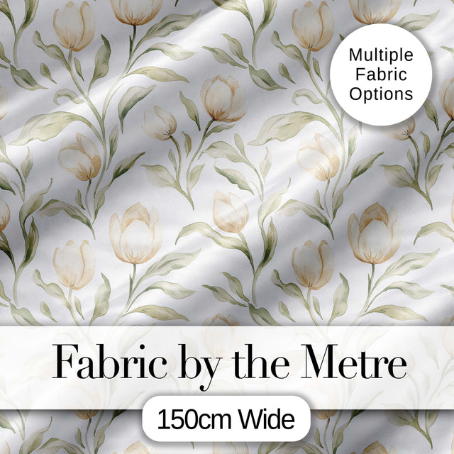 Soft Neutral Tulip Floral Pattern with Gentle Watercolor Leaves Seamless  Digital Print Fabric by the Metre UK Sewing Quilting Textile