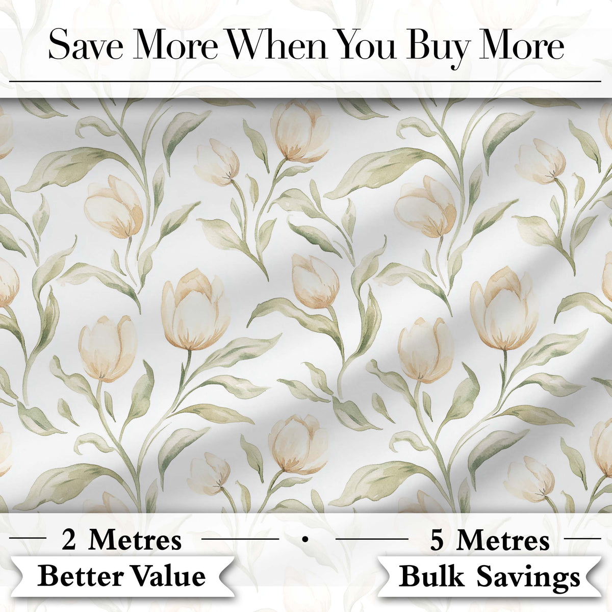 Soft Neutral Tulip Floral Pattern with Gentle Watercolor Leaves Seamless  Digital Print Fabric by the Metre UK Sewing Quilting Textile