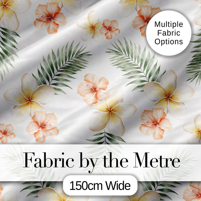 Tropical Hibiscus and Frangipani Floral Pattern with Palm Leaves  Design Digital Print Fabric by the Metre UK Sewing Quilting Textile