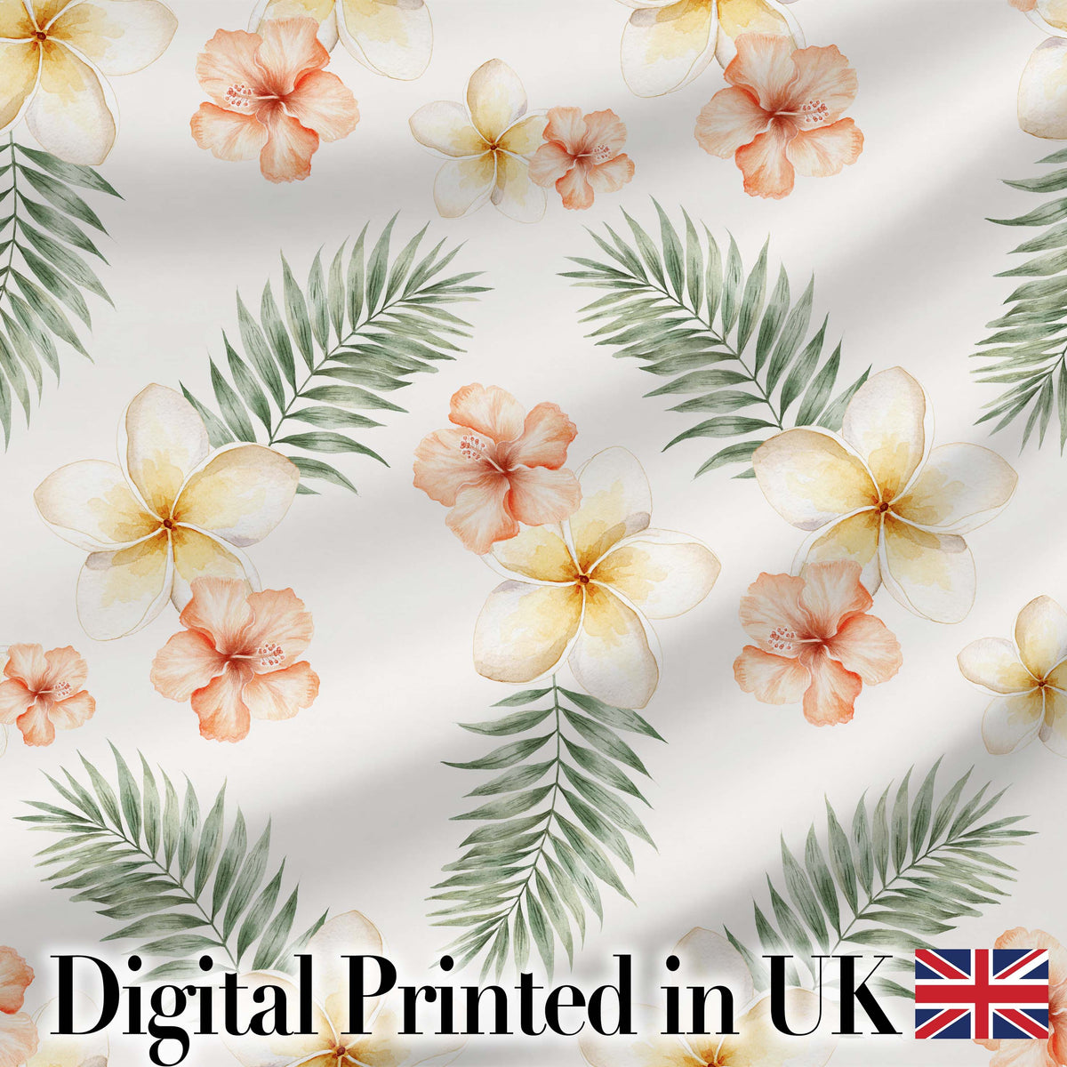 Tropical Hibiscus and Frangipani Floral Pattern with Palm Leaves  Design Digital Print Fabric by the Metre UK Sewing Quilting Textile