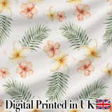 Tropical Hibiscus and Frangipani Floral Pattern with Palm Leaves  Design Digital Print Fabric by the Metre UK Sewing Quilting Textile
