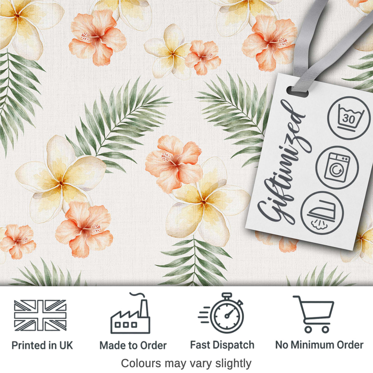 Tropical Hibiscus and Frangipani Floral Pattern with Palm Leaves  Design Digital Print Fabric by the Metre UK Sewing Quilting Textile