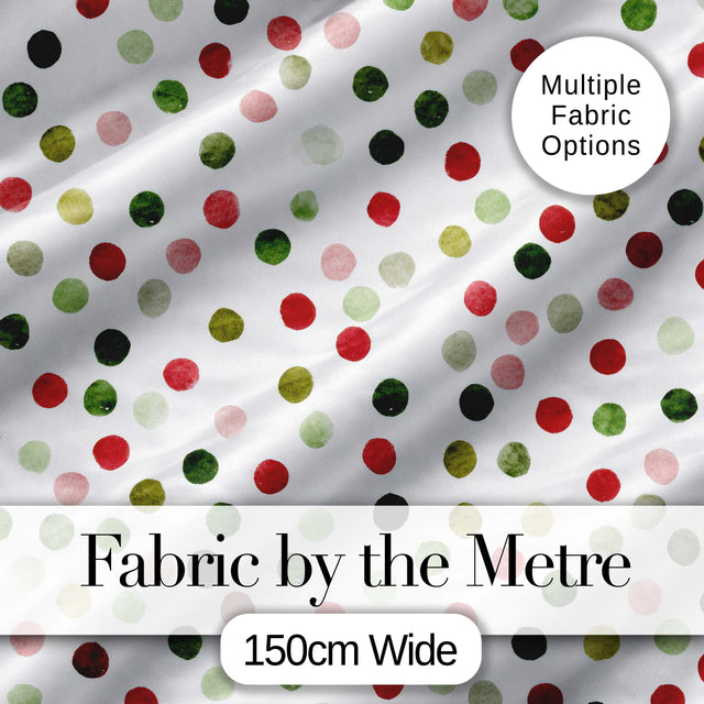 Festive Red Green Watercolor Polka Dot Seamless Pattern Christmas Fabric Design Digital Print Fabric by the Metre UK Sewing Quilting Textile