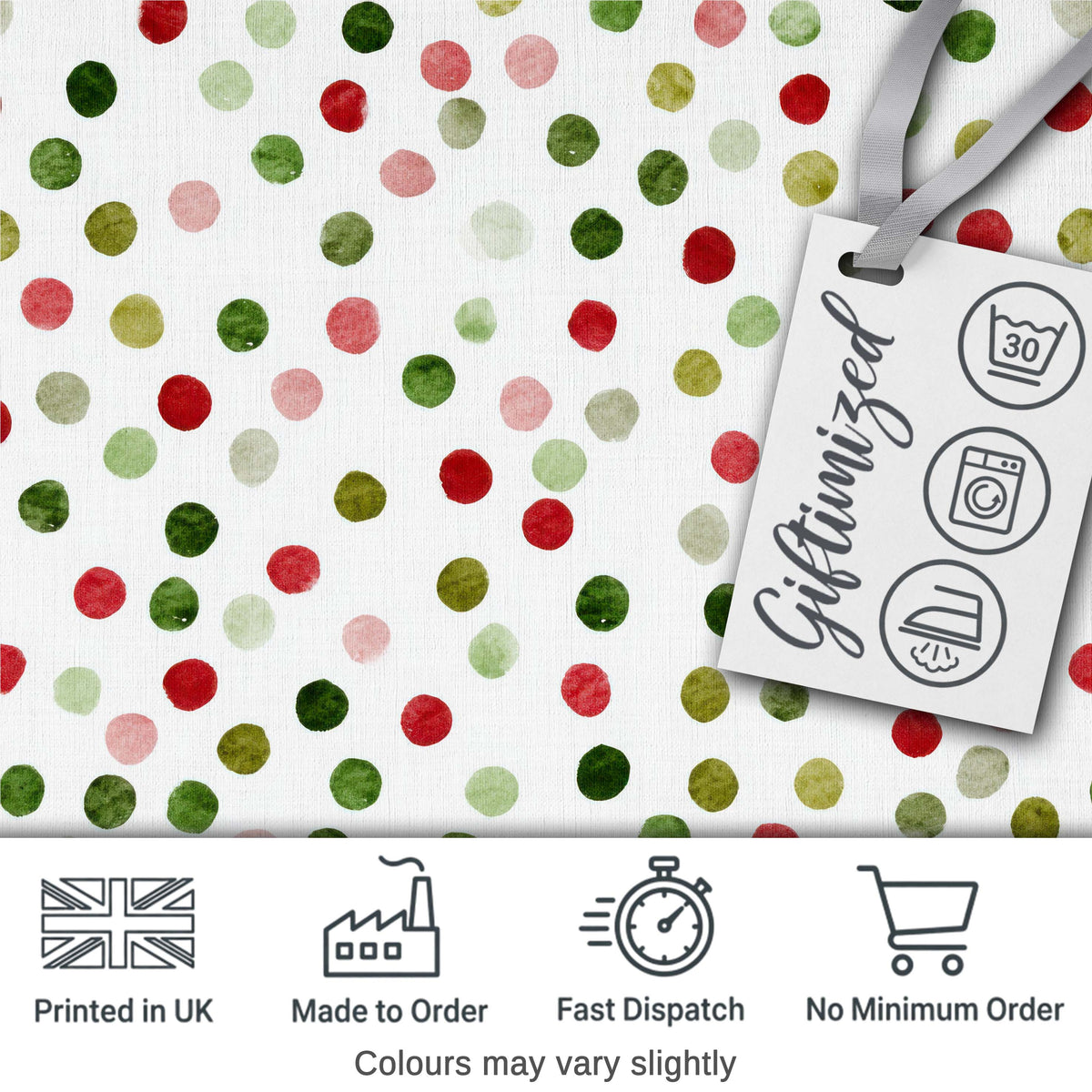 Festive Red Green Watercolor Polka Dot Seamless Pattern Christmas Fabric Design Digital Print Fabric by the Metre UK Sewing Quilting Textile