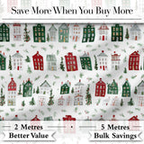 Charming Winter Village Houses and Trees Christmas Seamless Pattern Design Digital Print Fabric by the Metre UK Sewing Quilting Textile