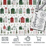 Charming Winter Village Houses and Trees Christmas Seamless Pattern Design Digital Print Fabric by the Metre UK Sewing Quilting Textile