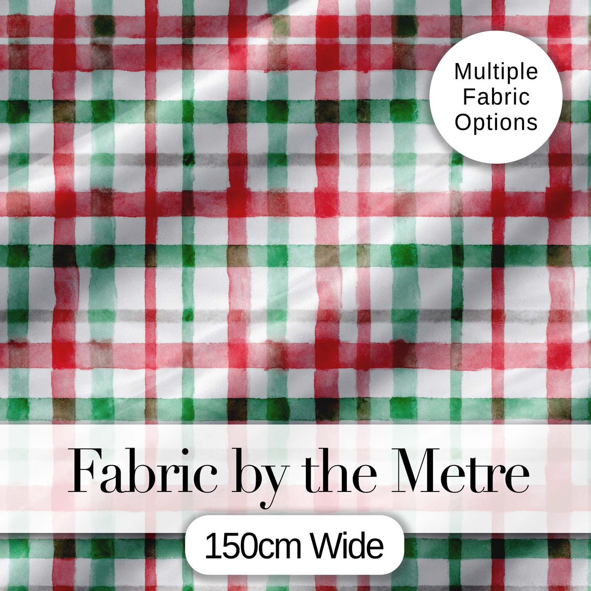 Classic Red Green Plaid Tartan Watercolor  Pattern Festive Fabric Design Digital Print Fabric by the Metre UK Sewing Quilting Textile