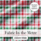 Classic Red Green Plaid Tartan Watercolor  Pattern Festive Fabric Design Digital Print Fabric by the Metre UK Sewing Quilting Textile