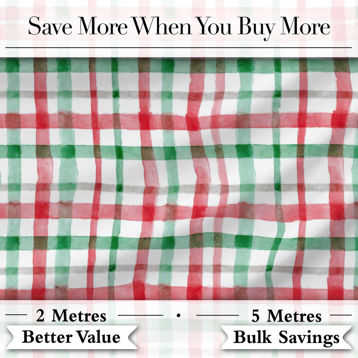 Classic Red Green Plaid Tartan Watercolor  Pattern Festive Fabric Design Digital Print Fabric by the Metre UK Sewing Quilting Textile