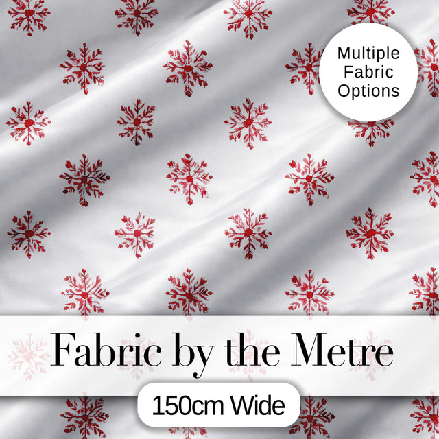 Minimal Red Snowflake Watercolor Christmas Seamless Pattern on Soft Background Digital Print Fabric by the Metre UK Sewing Quilting Textile