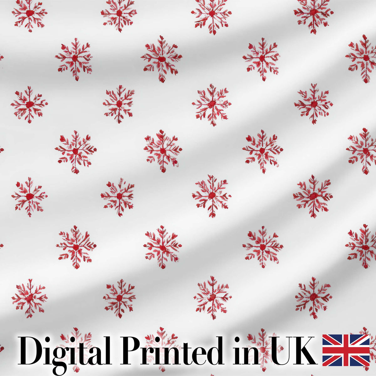 Minimal Red Snowflake Watercolor Christmas Seamless Pattern on Soft Background Digital Print Fabric by the Metre UK Sewing Quilting Textile