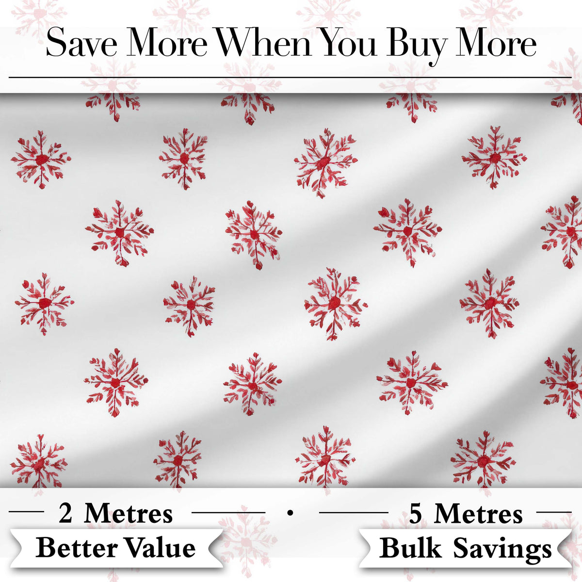 Minimal Red Snowflake Watercolor Christmas Seamless Pattern on Soft Background Digital Print Fabric by the Metre UK Sewing Quilting Textile