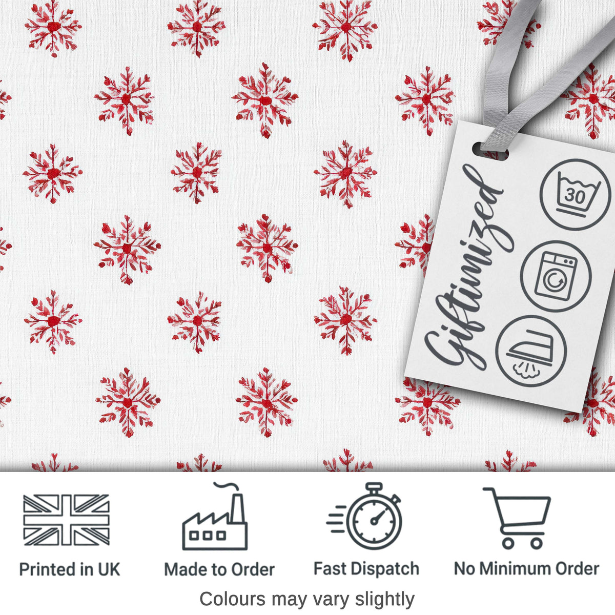 Minimal Red Snowflake Watercolor Christmas Seamless Pattern on Soft Background Digital Print Fabric by the Metre UK Sewing Quilting Textile