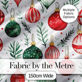 Festive Christmas Baubles and Foliage Watercolor Seamless Pattern Design Digital Print Fabric by the Metre UK Sewing Quilting Textile