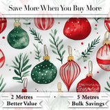 Festive Christmas Baubles and Foliage Watercolor Seamless Pattern Design Digital Print Fabric by the Metre UK Sewing Quilting Textile