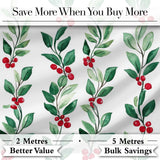 Watercolor Green Leaves and Red Berry Branches Pattern Elegant Christmas Digital Print Fabric by the Metre UK Sewing Quilting Textile