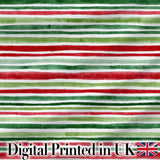 Hand Painted Red Green Horizontal Stripe  Pattern Christmas Fabric Design Digital Print Fabric by the Metre UK Sewing Quilting Textile