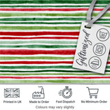 Hand Painted Red Green Horizontal Stripe  Pattern Christmas Fabric Design Digital Print Fabric by the Metre UK Sewing Quilting Textile