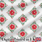 Watercolor Poinsettia Floral Christmas Seamless Pattern with Greenery Accents Digital Print Fabric by the Metre UK Sewing Quilting Textile